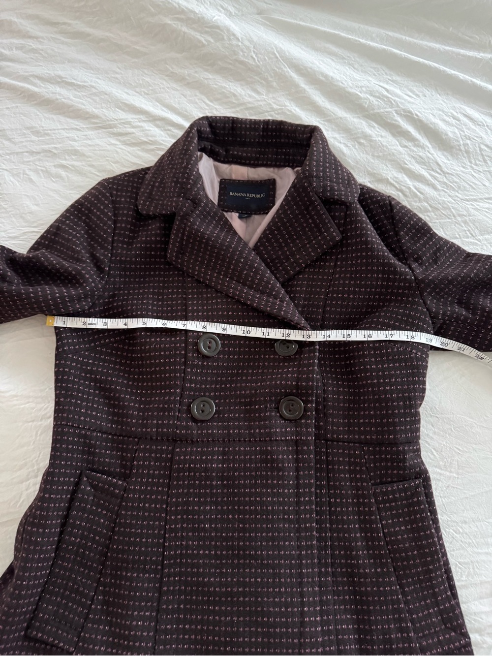 Banana Republic Wool Blend Brown Textured Woven Double-Breasted Peplum Jacket - Picture 12 of 14